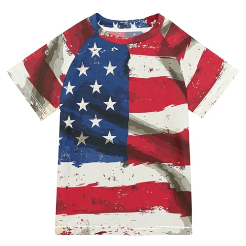 Independence Day USA Flag Girls Bathing Suit Short Sleeves Beach Tops Swimwear Beach Tops 3T