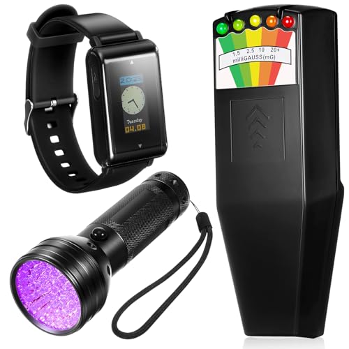 Image of Dunzy 3 Pcs Ghost Hunting Equipment Kit, 1 LED Emf Magnetic Field Hunting Detector, 1 Digital Voice Recorder Watch EVP Recorder with Playback 32 Gb, 1 Black UV Flashlight for Paranormal Research Tools