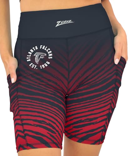 Zubaz NFL Women's 7" Zebra Fade High Waist Powermesh Bike Shorts with Pockets - Atlanta Falcons, Large