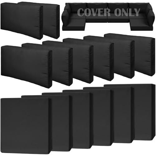 Cethytirko 14 Piece Outdoor Patio Waterproof Cushion Covers, Fits 6-Seat Wicker Rattan Sectional Couch Chair Furniture Cover Replacement Set - Fade-Resistant Patio Cushion Covers with Zipper