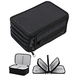 Estojo Escolar Box, Grande, com 3 Divisórias e 72 Elásticos, Feminino, Masculino, Zíper e Tecido Resistentes, com Alça, Qualidade Premium (Preto)