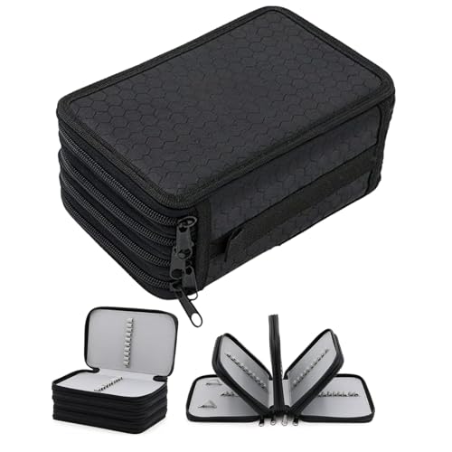 Estojo Escolar Box, Grande, com 3 Divisórias e 72 Elásticos, Feminino, Masculino, Zíper e Tecido Resistentes, com Alça, Qualidade Premium (Preto)