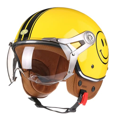 Casque De Moto Ouvert,Vintage Casque De Moto Jet avec Visière Homologué ECE 3/4 Casque De Moto Rétro pour Hommes Femmes Adultes Casque Demi-Ouvert Moto Scooter F,S