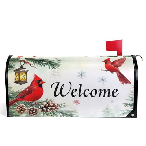 Image of Welcome Winter Cardinal Birds Magnetic Mailbox Covers Christmas Snowflake Poinsettia Mailbox Cover Standard Size Full Magnet Garden Yard Porch Mail Boxes Cover Holiday Decorations 21 inch L x 18 inch W