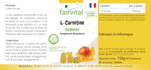 Fairvital | L-carnitine gummies - 60 stuks - 1000mg per dagelijkse dosis - mangosmaak - hooggedoseerd - 100% veganistisch + suikervrij - kwaliteitstest en hooggedoseerd - gemaakt in Duitsland - Afbeelding 5