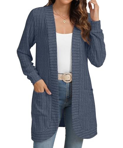 Image of YSYOKOW Cardigan Sweaters for Women Long Sleeve Open Front with Pockets | Long Cardigans for Women Lightweight Soft Casual Dressy Loose Fit Cardigan Sweater with Pockets for Work and Office