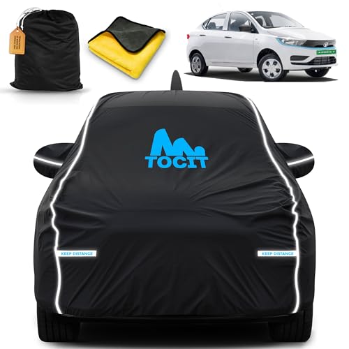 Image of XpressT Waterproof Long Life Car Cover with Safety Glow Reflective Strap, Premium Stretchable Velvet Velour Fabric, Machine Washable, Tri-Stitch Custom Fit with Mirror & Antenna Pocket