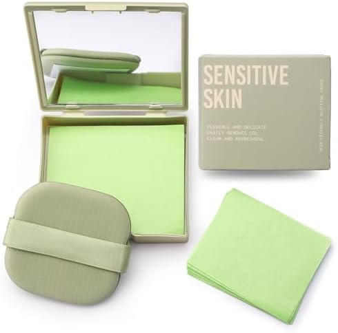 Erinde 200 Fogli Salviette Opacizzanti Viso, Blotting Paper Viso, Salviette Assorbi Sebo con Specchio e Puff, Senza Profumo e Olio, Opacizzante per Pelle Grassa, Facile da portare ovunque