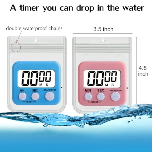 2-Pack-Silent-Non-ticking-Battery-Operated-Shower-Timer-Digital-Timer-with-Waterproof-Bag-Small-Size-Kitchen-Timer-with-Magnet-and-Back-Stand-GreenPink