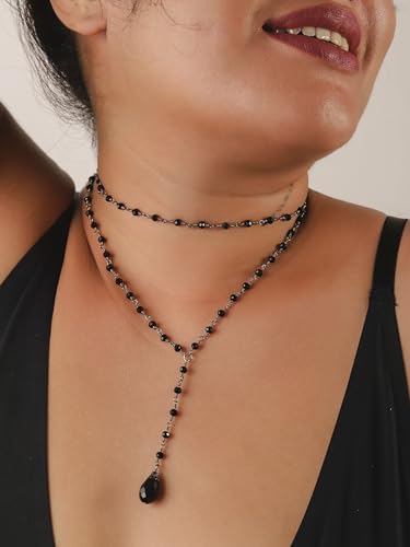 Sacina Gothic Layered Black Red Choker, Dainty Y Necklace, Bead teardrop Choker, Gothic Goth Necklace, Christmas Jewelry Gift for Women2