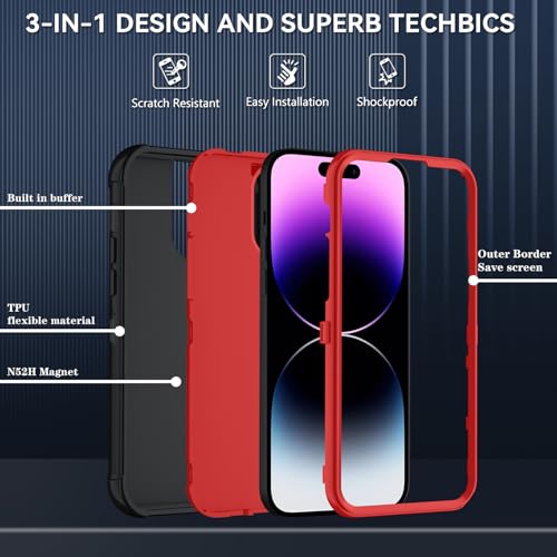 Image of SunStory Compatible with iPhone 14 Pro Max Case with HD Screen Protector, 3-Layer Heavy Duty Full-Body Cover,3 in 1 Hybrid Protective Case for iPhone 14 Pro Max 6.7 inch, BlackRed