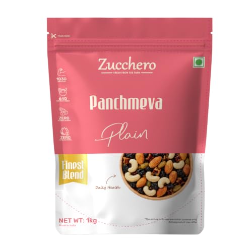 Image of Zucchero Panchmeva Dry Fruit Mix (1kg) - Traditional Nuts & Dry Fruit Blend | Ancient Nutrition | Almonds, Cashew, Dates, Black Raisin, Golden Raisin | Classic Indian Mix | Great for Fasting | No added Sugar, Salt or Preservatives