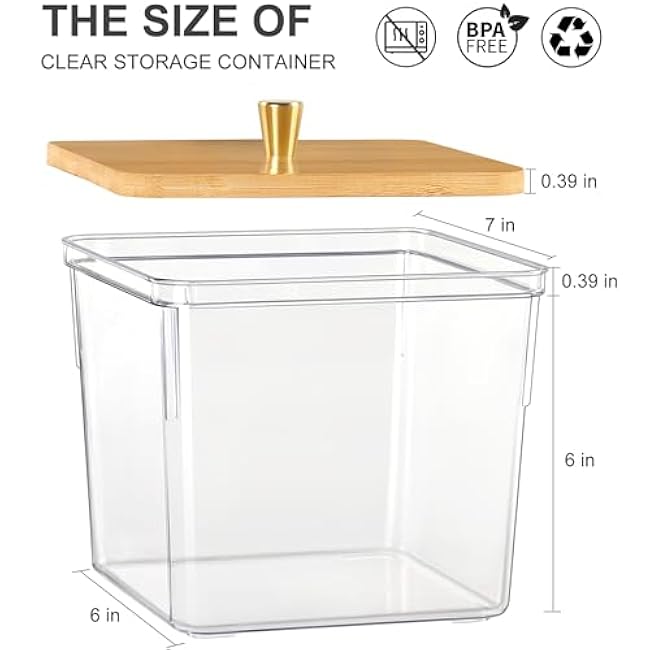 2 PACK Pantry Organizers and Storage Stackable Clear Storage Bins, 3 PACK Large Capacity Storage Containers with Bamboo Lids