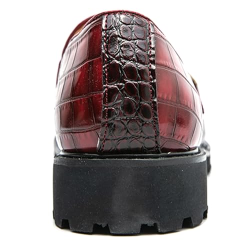 Men's Dress Loafers Double Monk Strap Leather Slip On Loafers Burgundy Crocodile Pattern with Lug Sole Business Formal Casual Dress Shoes4