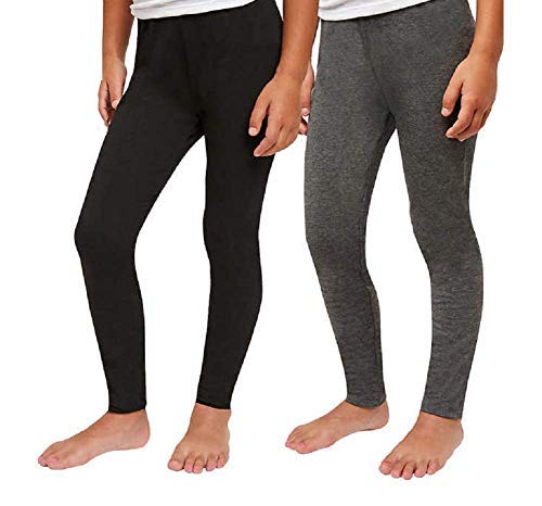 Splendid Girls' Tapered Legs Elastic Waistband Solid Legging (2 Pack) (Black - Grey Heather, 12)
