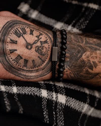 Luxar Men’s Beaded And Leather Bracelets | Interwoven Black Leather And Black Onyx Bead Bracelet | Minimalist Jewelry For Men (Black Bead, Medium) #TOP2