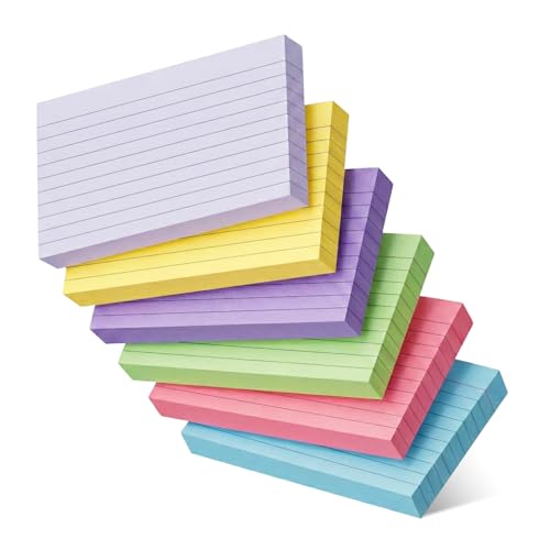 Fiches Bristol A6 Lignées, Carehabi 360 Flashcards 12.7x7.6cm pour Entraînement au Vocabulaire, Formules et Bureau Notes Classeur Fiche Bristol en 6 Couleurs Cartes d’Index