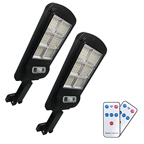 Free Shipping Offer 96 Led Solar Street Light Remote Control Solar Parking Lot Lights Motion Sensor Street Lamp with 3 Lighting Modes for Garden Yard Path Garage-2 Pack