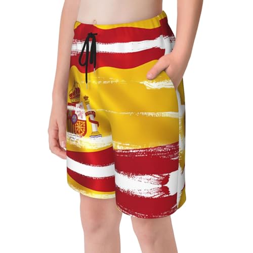Spain Flag Youth Beach Pants, Soft and Breathable, with Drawstring Waist, Suitable for Sports and Leisure.4