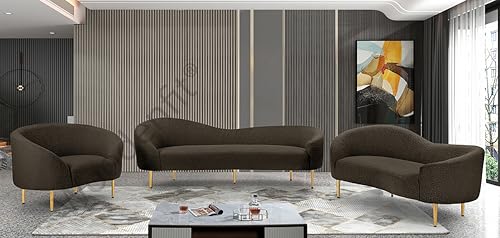 Image of Rosewood Luxury Curved Sofa in Premium Boucle Fabric | Solid Wood Structure | High Density Foam | Sturdy Golden Legs | Comfortable & Stylish Couch for Modern Living Room (Brown, 1 Seater)