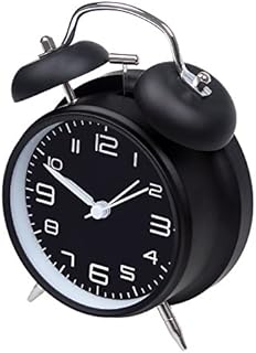 jiemei 4 Twin Bell Alarm Clock Battery Operated, Loud Mechanical Wind-Up Alarm Clock with Stereoscopic Dial, Nightlight, Non Ticking(Black)