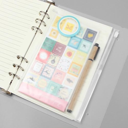 4 Stück Ringbucheinband A5 Nachfüllbar Nachfüllpapier 6 Loch Notizbuch Ringordner Einband HartPlastik Transluzenter für A5 Füllpapier Ordnertasche