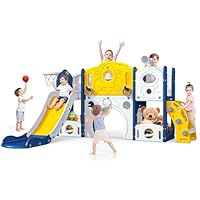 Naxudcoo Kids Slide: Large Toddler Slide With Basketball Hoop, Blue Slides For Toddlers Age 1-3 Toddler Climber Slides Playset, Indoor Outdoor Toy For Toddlers 1-3 Year (Extra Large)