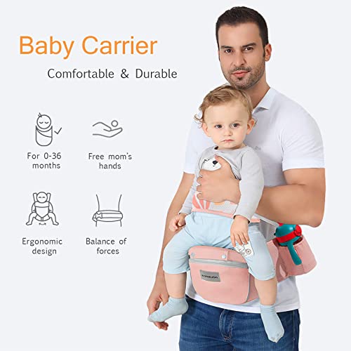 SONARIN Ergonomic Baby Carrier with Hip Seat,Breathable 3D Air Mesh Hipseat Baby Carrier Multifunctional Child Carrier Backpack,Multi-Position for Newborn and Toddler 0 to 36 Months(Pink) - Image 2