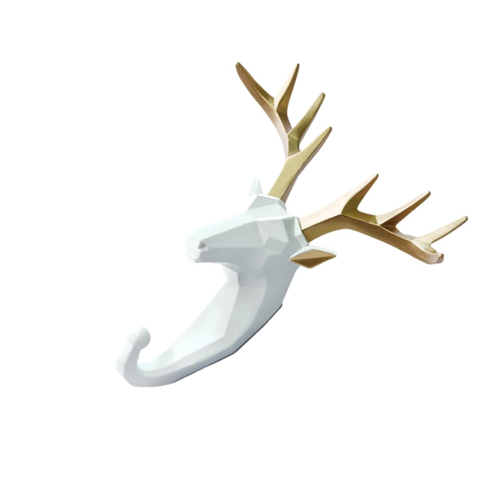 WOVEBIUS Animal Shape Coat Hook Made of Resin for Long-Lasting Not Easy to Wear. Easy to Install Animal Head Coat Hook Coat Hooks White Gold (Deer)
