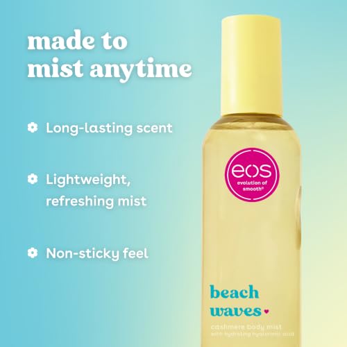 Image of eos Cashmere Body Mist, Beach Waves, Coconut & Ocean Breeze, Hair & Body Mist for Women, Body Spray, Moisturizing, Hyaluronic Acid, Long-Lasting Fragrance, Vegan, Cruelty-free, 6 fl oz