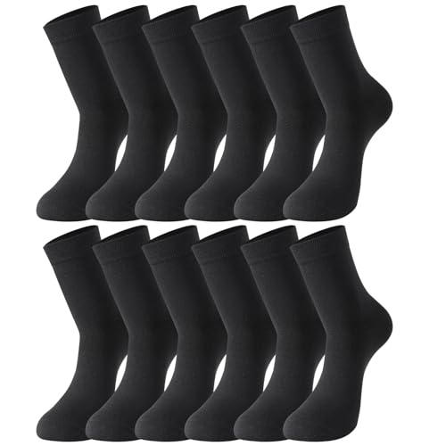 6 Pairs Unisex Black Crew Socks, 70% Cotton, Thin & Comfortable for Men Women Dress & Casual Occasions, size 6-9