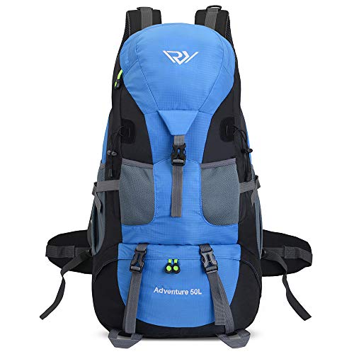 Ruru Monkey 50L Camping Backpack, Lightweight Hiking Backpack For Women Men, Hiking Bag For Outdoor Travel (Light Blue) #TOP1