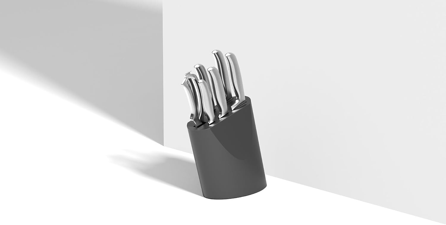 Berghoff DiNA Frame 8-Piece Stainless Steel Knife Block Set Sharp Blade Kitchen Knives Wood Block Anti-slip Bottom Kitchen Countertop Storage