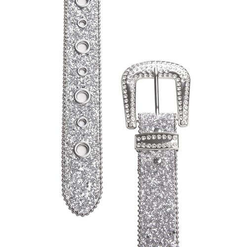 Image of Dubulle Women's Rhinestone Belt Sparkly Crystal Studded Leather Belt with Big Buckle for Fashion Dress Jeans Night Out Party