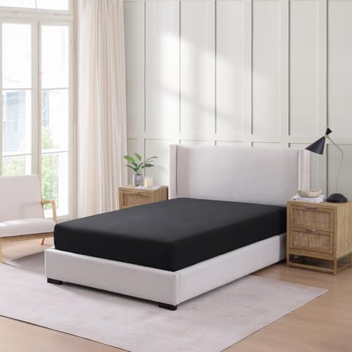 Fitted Sheet Twin, Black – Pre-Washed, Deep Pocket 14 inch (35 cm) - Easy Care - Soft Brushed Microfibre Fabric - Shrinkage and Fade Resistant - Bottom Sheet by Casa Platino - Image 6
