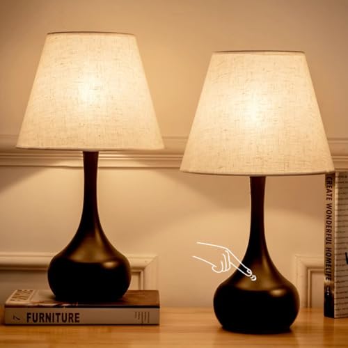 Clora Touch Bedside Lamp for Bedroom, 3-Way Dimmable Farmhouse Table Lamps for Nightstand with Fabric Shade, Desk Lamp for Kids Reading, Home Office (2 Pack)