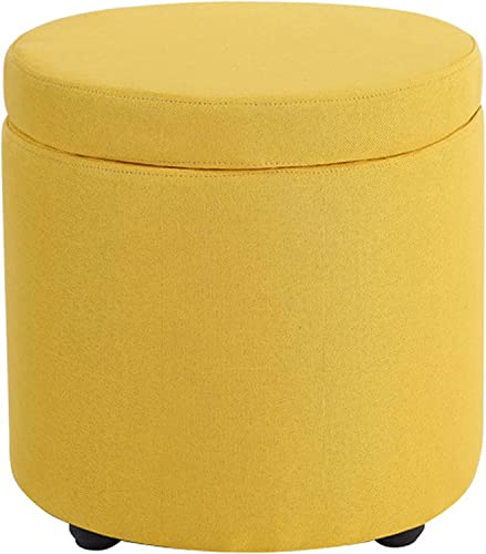 Pouf de rangement rond jaune citron avec couvercle pour salon - 4