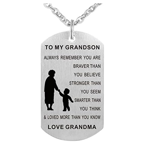TTVOVO To My Grandson from Grandma Inspirational Necklace Dog Tag Pendant Necklace Always Remember You Are Braver Than You Believe Motivational Encouragement Dogtags Jewelry Birthday Graduation Gifts Cover