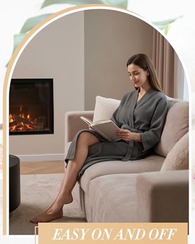 Image of Panitay Women's Waffle Knit Robes Thin Spa Bath Robe Bulk Hotel Lightweight Commercial Soft for House Shower Party