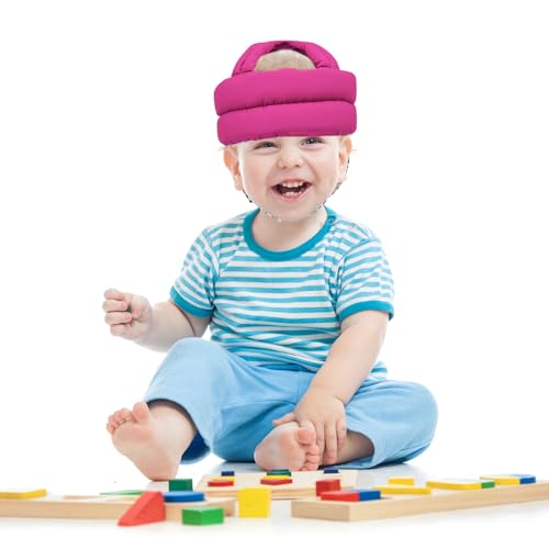 Image of Baby Head Protector Baby Helmet for Crawling Walking, No Bumps Safety Head Adjustable Protective Cap for Walking, Playing (Rose Red)