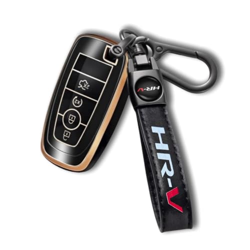 Image of HUIANTS Black Leather Car Keychain Metal Car Keyring Compatible with Honda HR-V Accessories,Keychain Keyring Family Present for HRV Owners(for HRV)