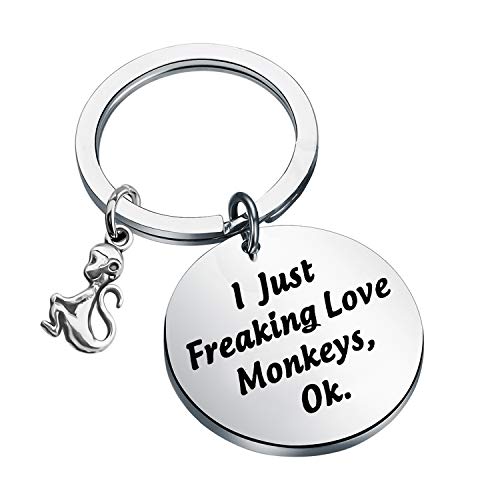 LQRI Monkey Keychain Monkey Lover Gift I Just Freaking Love Monkeys OK Keychain Animal Keyring for Women Monkey Lover Jewelry Monkey Gift (sliver)