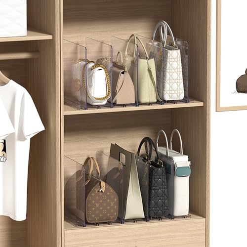 Yuhtech 5 Stück Verstellbare Regalteiler, Transparenter Handtaschen Organizer für Schrank, Schrankregaltrenner, Handbag Organizer, Trennwand für Schlafzimmer Küche Schränke