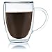 Bistro Mug with Handle from JavaFly, Double Walled Thermo Glass Cup, Set of 2-12oz