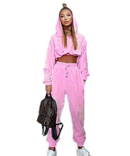 Preisvergleich Produktbild Samt Trainingsanzug Set Damenmode Langarm Kapuzenoberteile und Hosen Zweiteiler