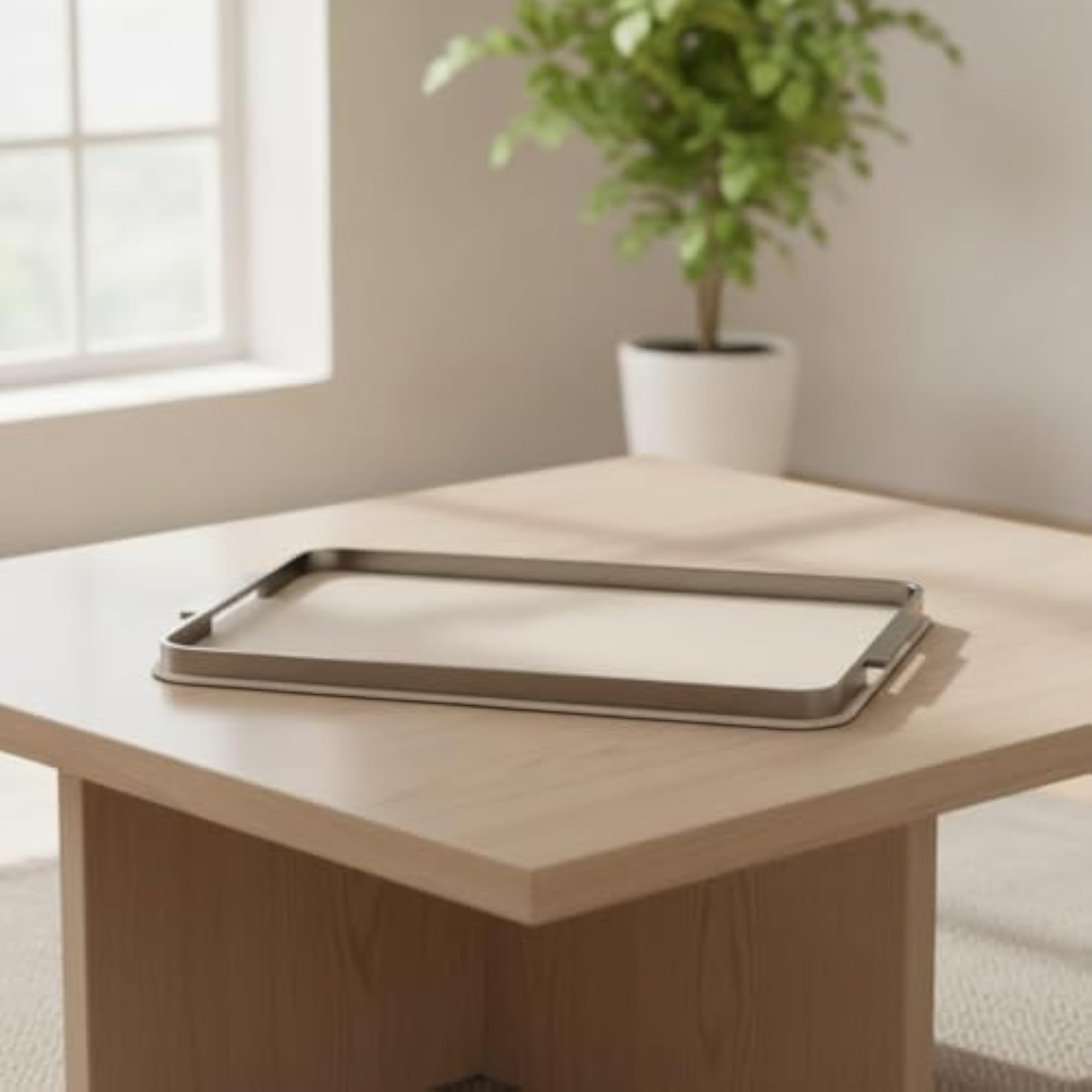 Rectangular Tray with Metal Rim, Slim Design