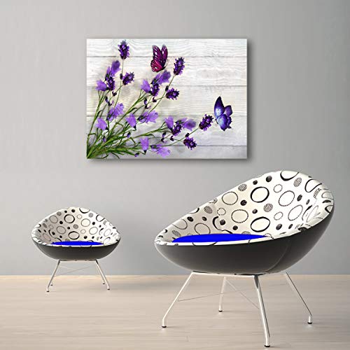 Purple Flower Pictures Wall Art Canvas Prints Bathroom Decor Floral With Butterfly Paintings For Living Room Bedroom Office Home Kitchen Decorations Natural Artwork 20X28 Wooden Frames Easy Hanging #TOP2