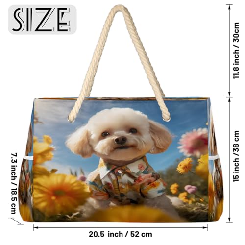 Pet Dog Flower Women's Large Beach Bag Waterproof and Sand-proof Canvas Tote Lightweight Shoulder Bag Suitable for Pool Beach Travel Holiday Gym Yoga Care2