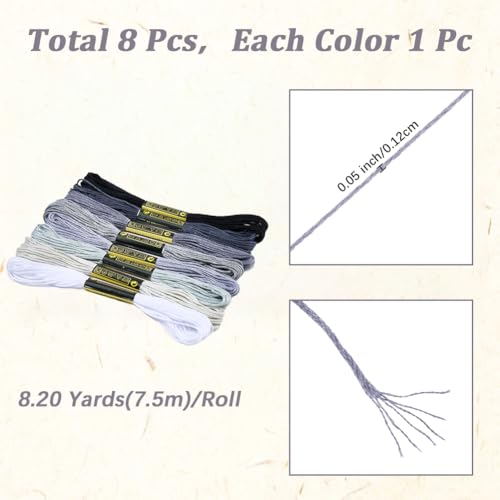 Miniatura 2 de Beamarker 8 Madeja De Hilo De Algodón Gris De 7.5 M Y 6 Capas Para Punto De Cruz, Hilo De Bordar, Pulseras De La Amistad, Manualidades, Costura, Tejido Y Fabricación De Pulseras.