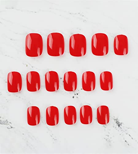 Dudulanni 24 Pcs Press On Nails Short, Square Fake Nails With Nail Glue, Stick Glue On Nails False Nails Acrylic Nails For Women (Short, Red) #TOP4